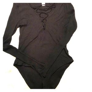 H&M black lace up body suit